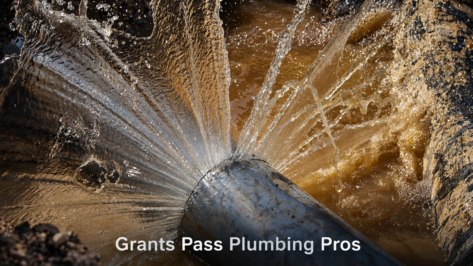 Water spraying from a burst underground water line